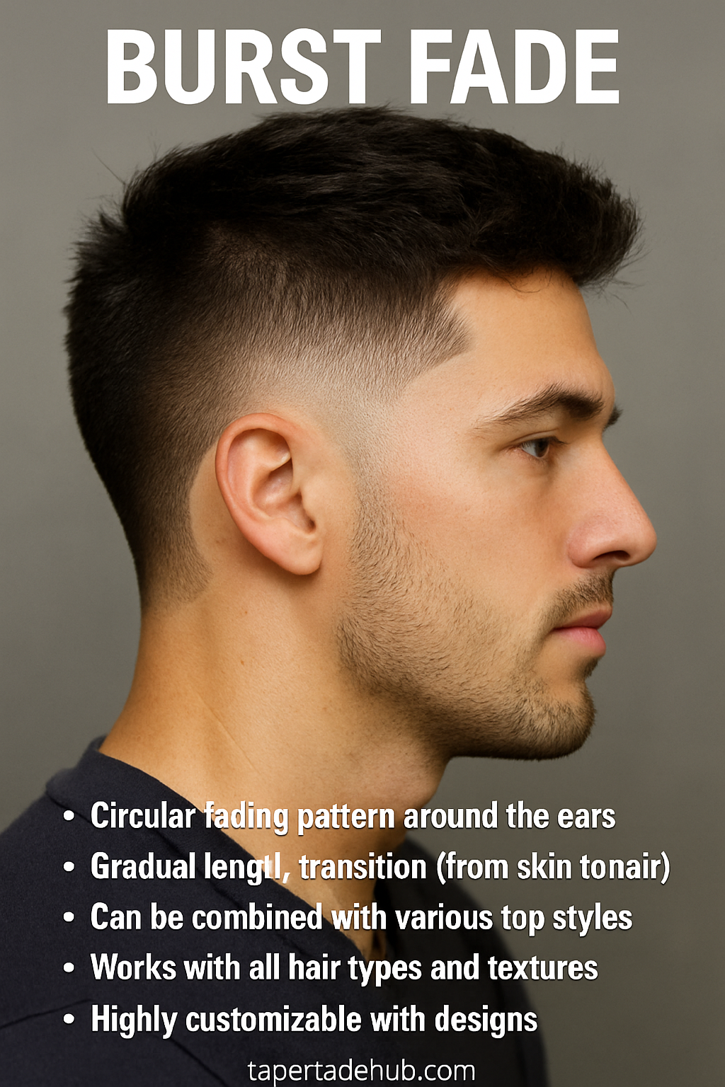 Burst fade diagram showing circular clipper guard progression around ears
