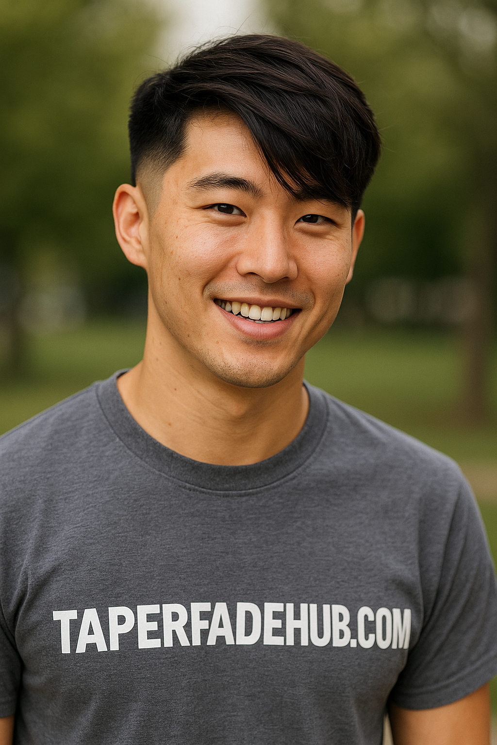 Low taper fade with side swept bangs for soft facial framing
