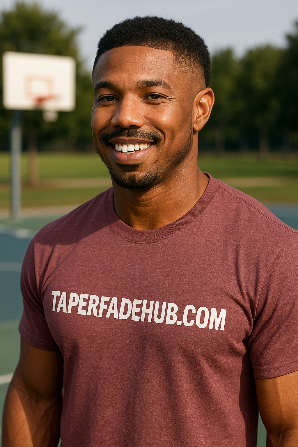 Michael B. Jordan's burst fade with tapered beard connection